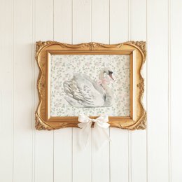 Swan avec affiche de rose rose, affiche de cygne vintage, imprimé rose, affiche de bows de filles, affiche de chambre de filles roses, affiche de crèche pour filles