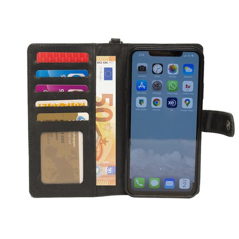iPhone 11 Pro Max Bookcase Case Black Leather – Leather Case iPhone 11 Pro Max Black – iPhone 11 Pro Max Case Buffalo Leather