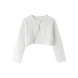 Ecru-colored baby girl's bullfighter jacket, suitable for ages 3-24 months, with a cropped, button-up design.