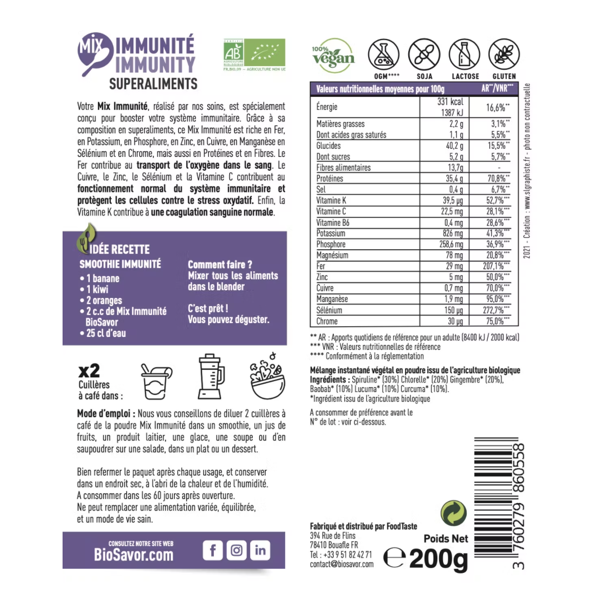 MIX IMMUNITÉ EN POUDRE - 200G - ERGÄNZUNG DER NAHRUNG