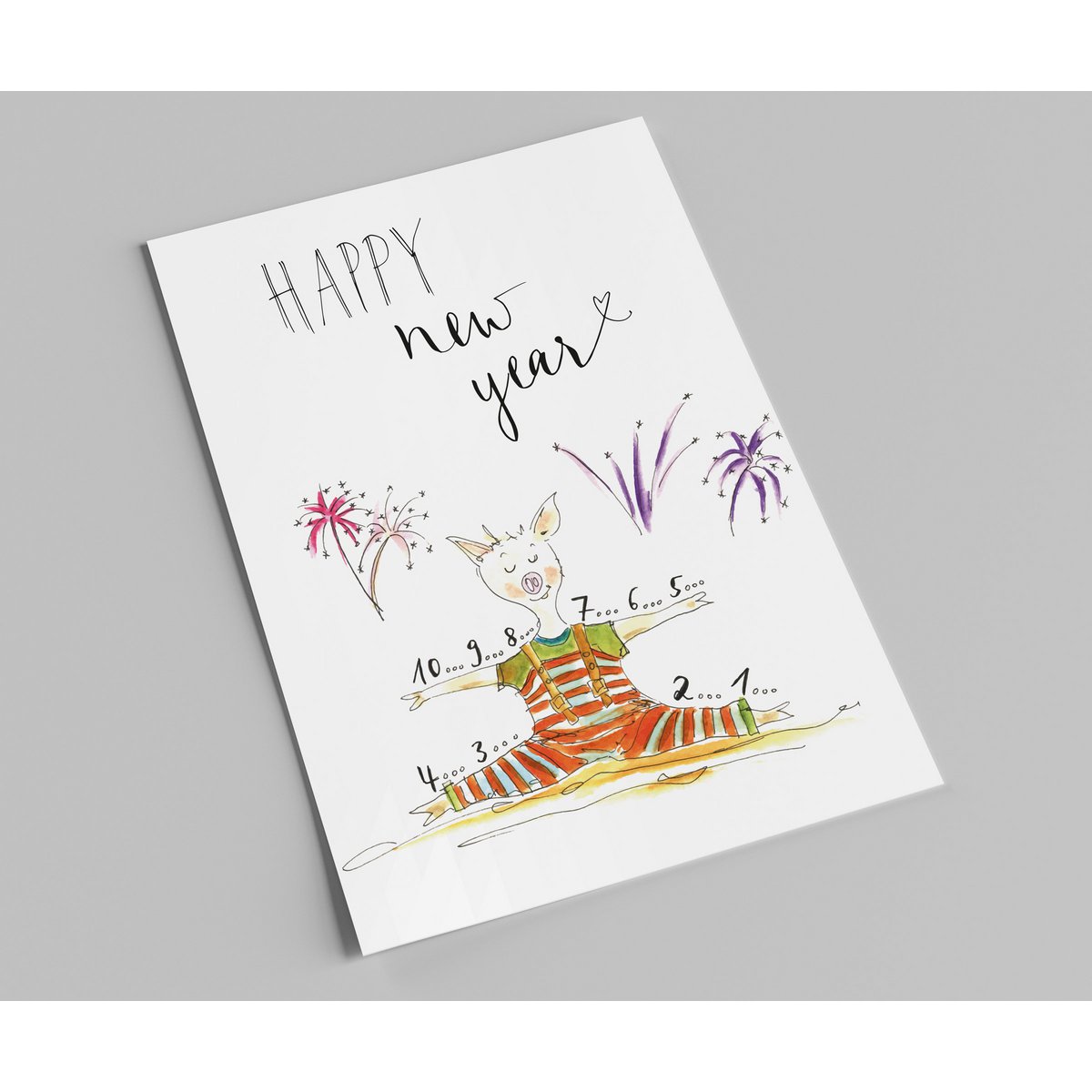 Neujahreskarte | Yoga Schwein zählt langsamen Countdown | Happy New Year