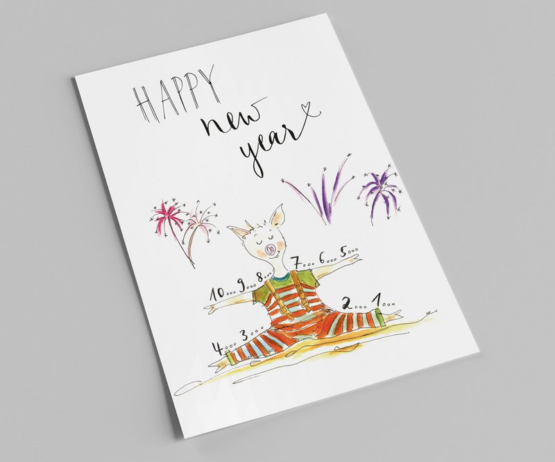 Tarjeta de año nuevo | Yoga Pig cuenta cuenta atrás lenta | feliz año nuevo