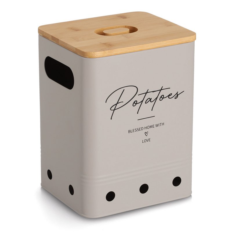 Voorraadpot "Aardappelen" met bamboe deksel, 5100 ml, metaal, greige, FSC 100%
