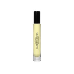 A small glass bottle containing a light yellow liquid perfume oil. The bottle has a black cap and the label indicates it is a "Virgin Rose Roll-On Perfume Oil" in a 10ML size.