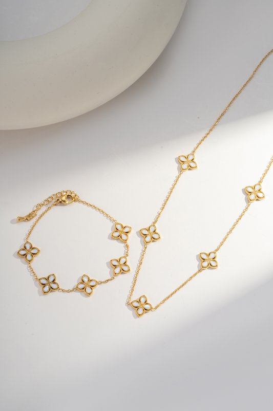 Roestvrijstalen ketting Golden Openwork Flowers - Pearly Shine
