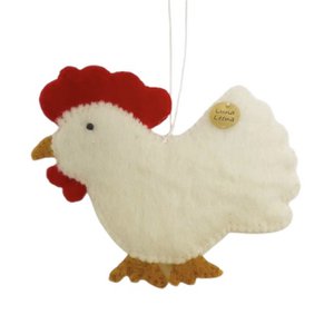 Luna-Leena Easter flat chicken hanging ornament - off white - wool felt - handmade in Nepal