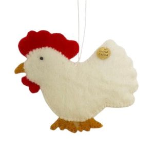 Luna-Leena Easter flat chicken hanging ornament - off white - wool felt - handmade in Nepal