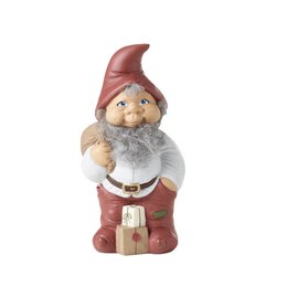 A decorative garden gnome figure with a red hat, gray beard, and holding a small shovel. The gnome has a friendly, whimsical appearance and is suitable for use as a standing decoration in a garden or outdoor space.