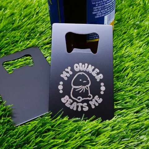 Black Funny Stainless Steel Bottle Opener, My Owner Beats Me, Adult Joke Utensil
