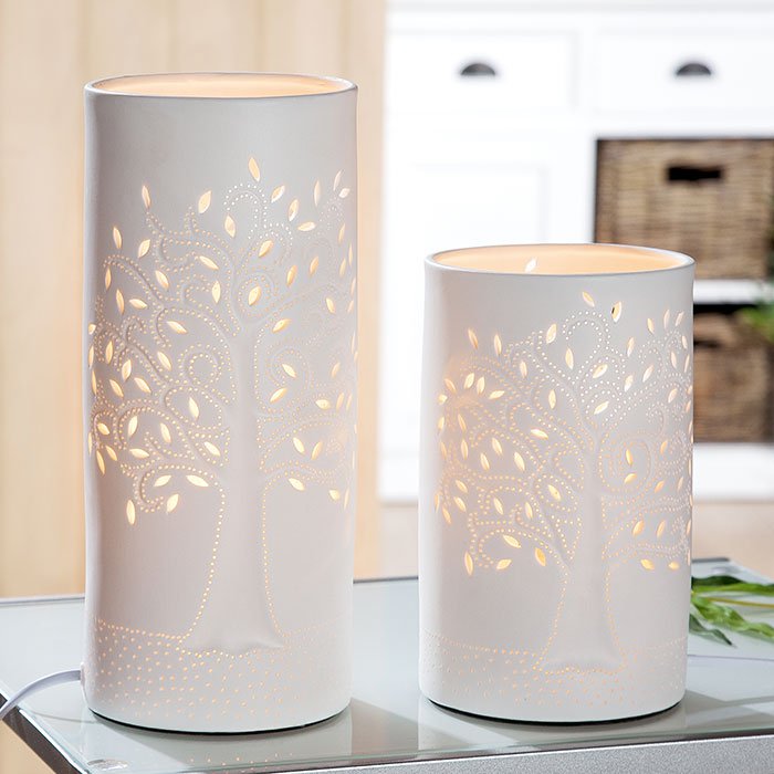Lampe en porcelaine cylindre arbre de vie