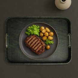 Tablet Look tressé vert avec poignées en laiton 45 × 33 × 6cm