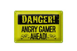 Panneau en étain disant 20x30 cm Danger Angry Gamer Ahead panneau décoratif