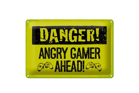 Blikken bord met tekst 20x30 cm Danger Angry Gamer Ahead decoratief bord