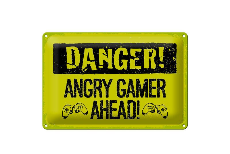 Panneau en étain disant 20x30 cm Danger Angry Gamer Ahead panneau décoratif
