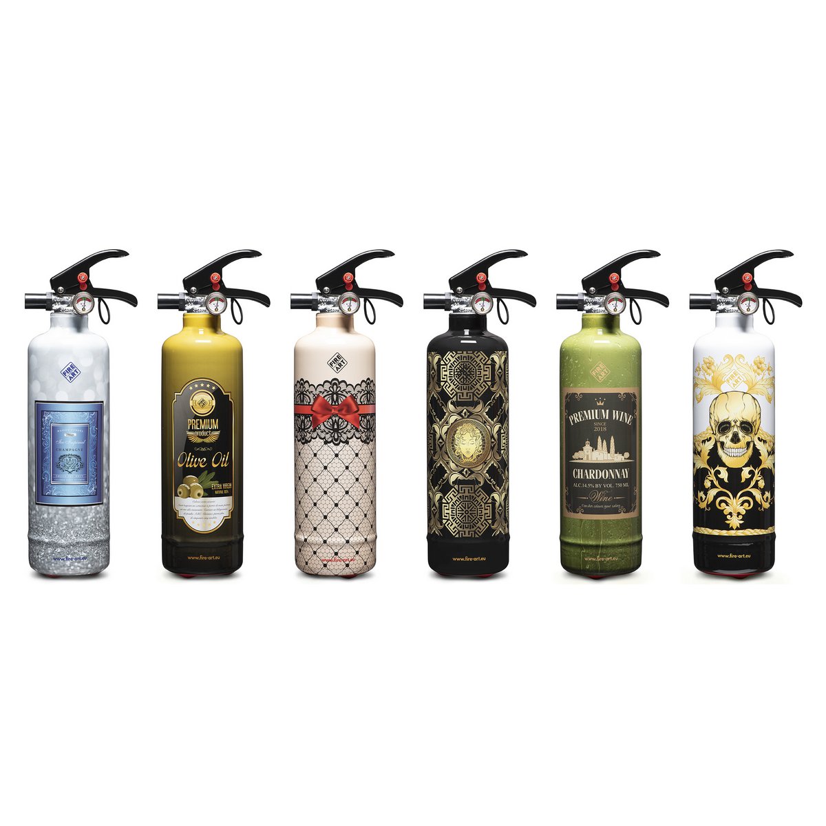 Extintor Fire-Art con diseño de aceite de oliva
