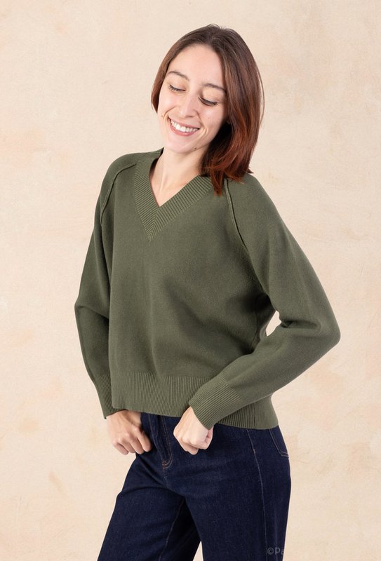 Jersey punto canalé manga larga cuello pico - Viscosa - 1336