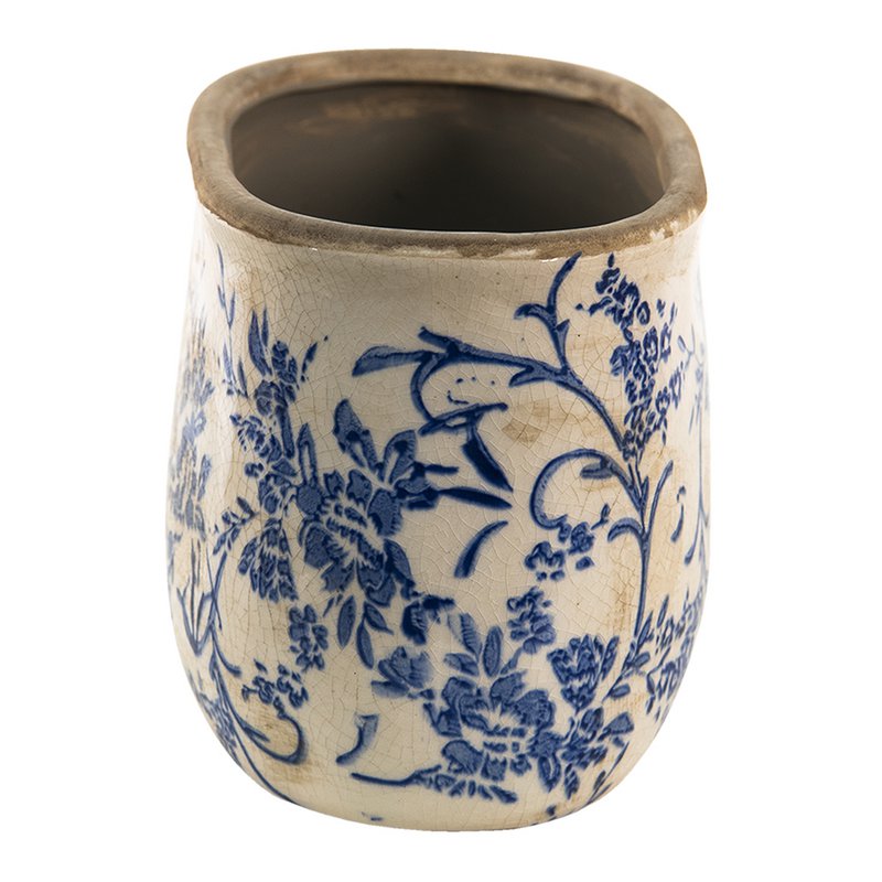 Bloempot 22x10x12 cm Blauw Wit Keramiek Bloemen Bloempot Binnen