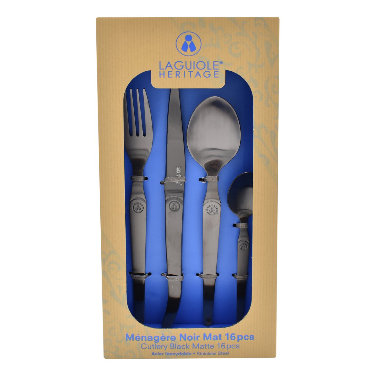 Laguiole Héritage Matte black cutlery set 16 pcs