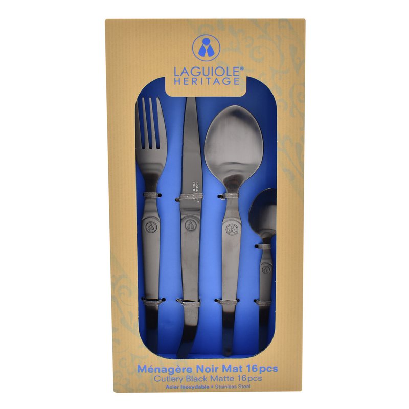 Laguiole Héritage Matte black cutlery set 16 pcs