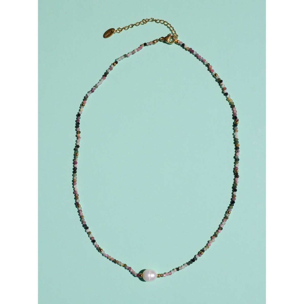 Tee - toermalijn kristal ketting met parel