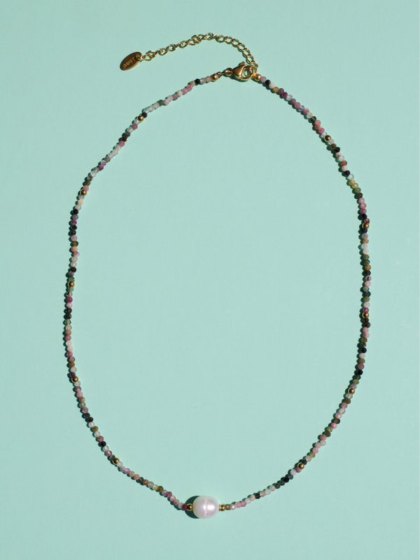 Tee - toermalijn kristal ketting met parel