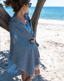 CRYSTAL Cotton Hammam Beach Towel – Quick Dry – Blue - 180x100 cm