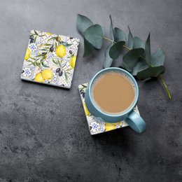 Stone Coaster Sæt - Citroner og Oliven