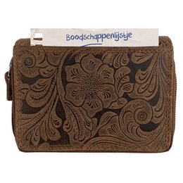 Wallet Women - Buffalo Leather - Leather - RFID - Flower Print - In 5 Colors