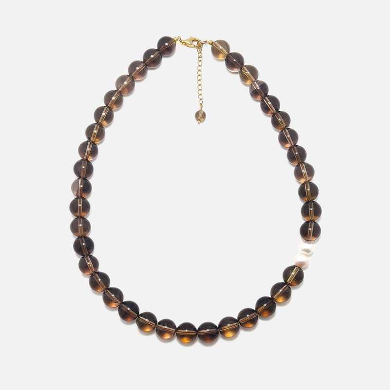 Collar de perlas y cuarzo ahumado - Joyería de piedras preciosas con cuentas de 10 mm