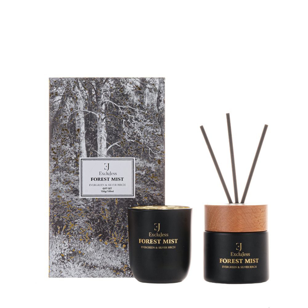 Forest Mist Gift set of fragrance sticks & candle - Evergreen & Silver Birch