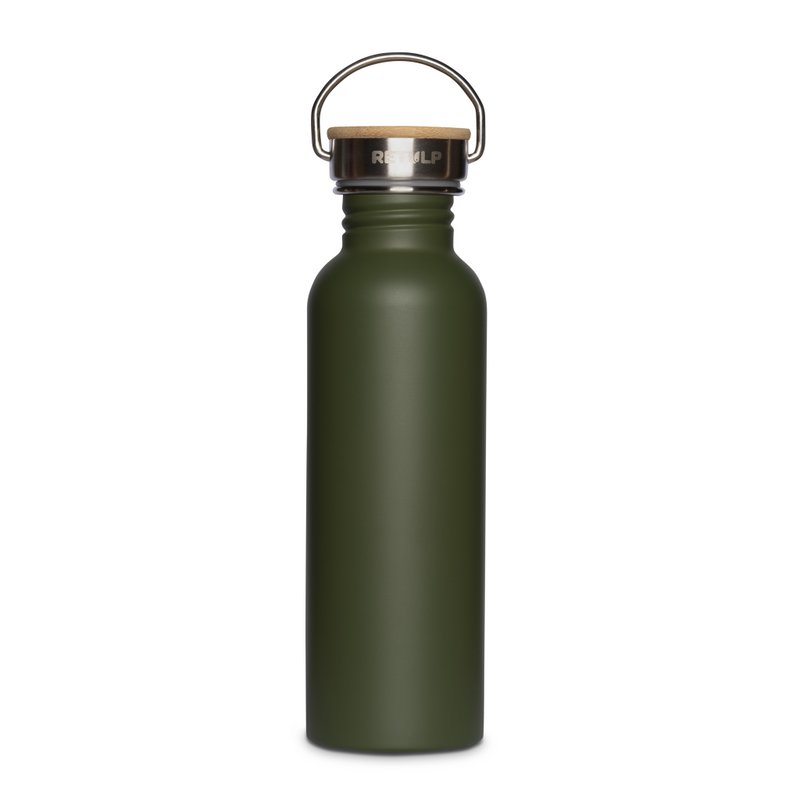 Butelka do picia ze stali nierdzewnej, szczelna zakrętka bambusowa, zielona 750 ml