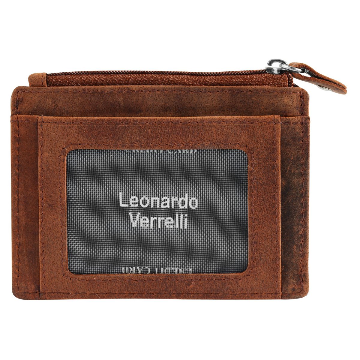 Leonardo Verrrelli Real Leather Card Case med RFID -beskyttelse, Cognac