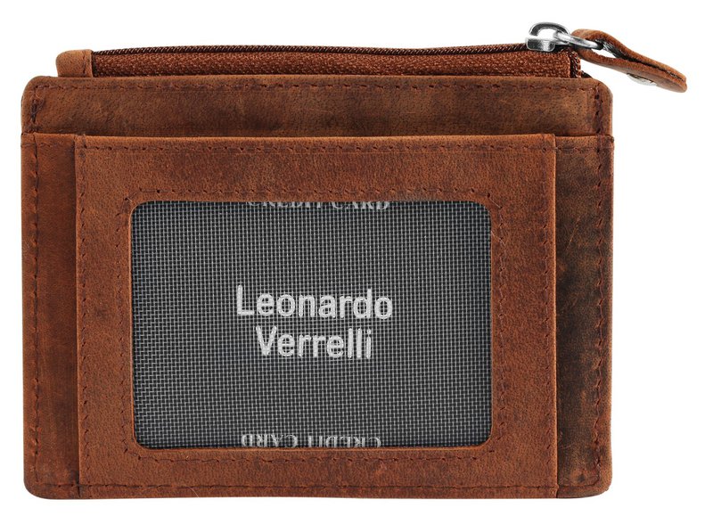 Leonardo Verrrelli Real Leather Card Case med RFID -beskyttelse, Cognac