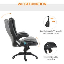 Silla de oficina con función de masaje, función de calor, altura regulable, función de inclinación, silla de oficina de masaje, blanco crema + negro