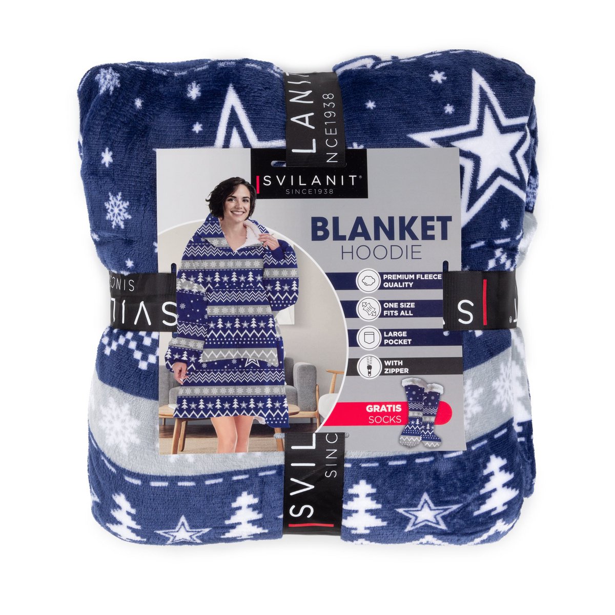 Vitapur - Hoodie blanket with zipper + socks - Christmas