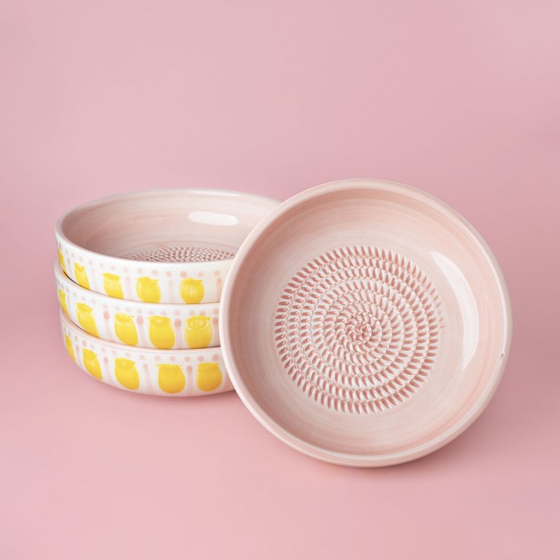 Piatto in ceramica grattugia aglio - Rosa e Giallo - Valentina grande