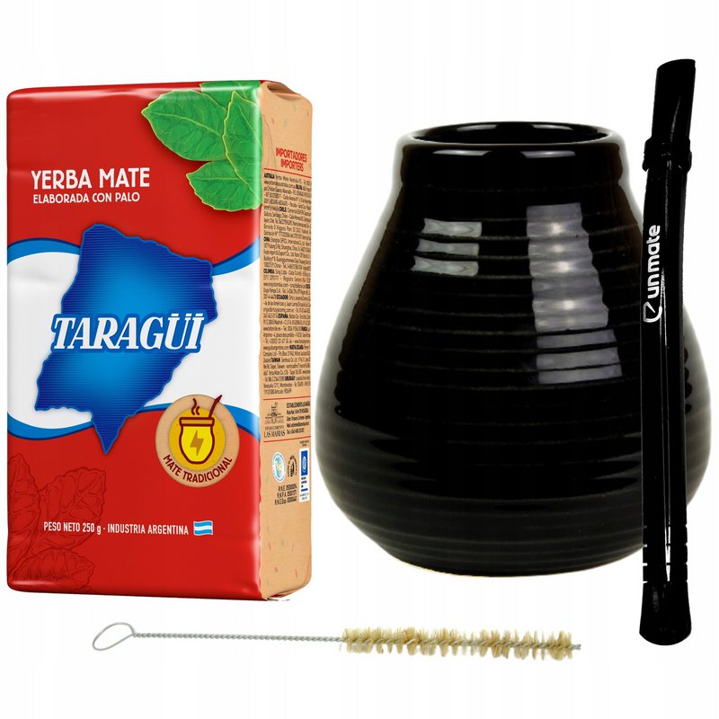 Yerba Mate keramiek Calabaza kalebas bombilla starterkit zwart