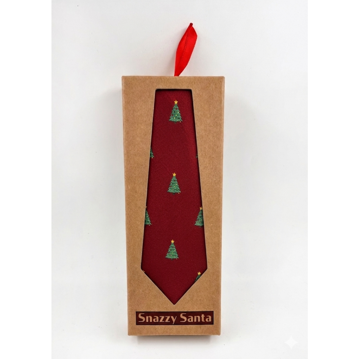 Corbata - Burdeos con arboles de navidad con estrellas