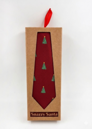 Corbata - Burdeos con arboles de navidad con estrellas