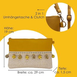 Sac en paille tissée "Valetta" petit // Sac bandoulière 2 en 1 & pochette en paille avec pompon // Sac de plage tissé, sac raphia, sac tressé, sac crossbody pour été, plage - Boho Chic