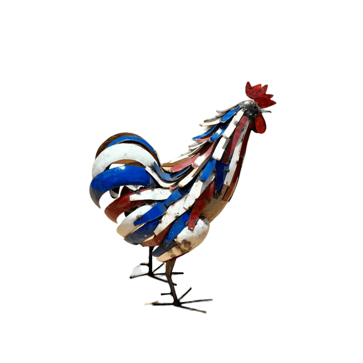 METAL EXTRA LARGE BLUE AND RED COLORFUL ROOSTER
