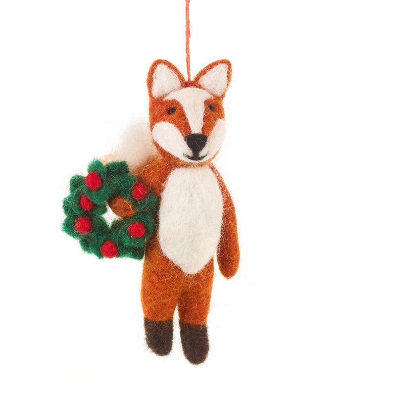 Decorazione d'attaccatura della volpe festiva di Finley di Natale biodegradabile fatta a mano in feltro