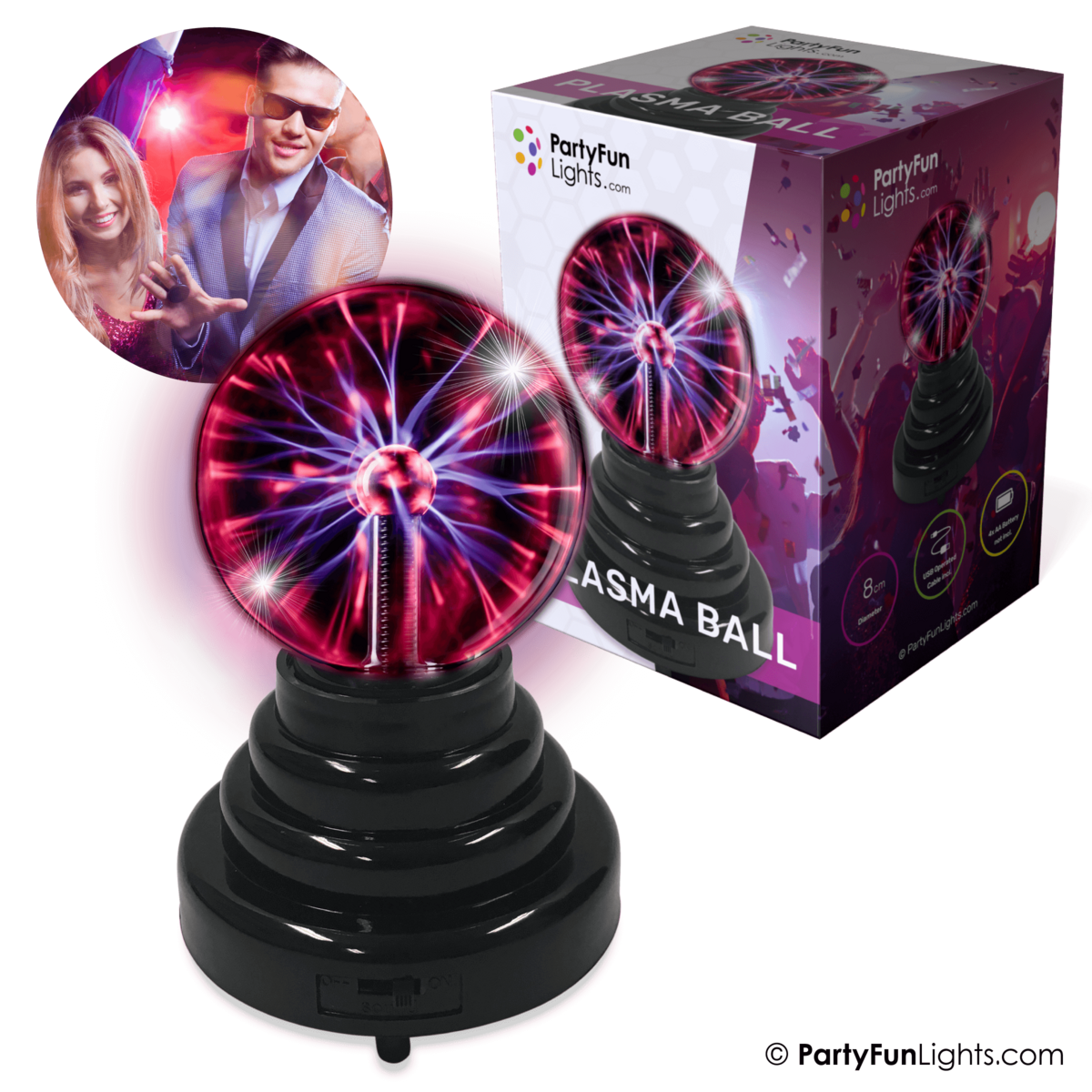 PartyFunLights - Mini kula plazmowa 3,5" - USB - Bateria