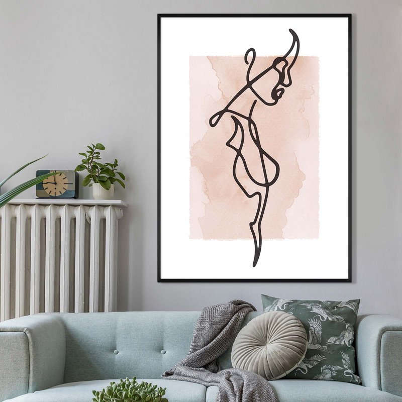Impresión de acuarela de arte de línea de estudio de lado femenino