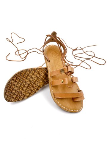 Womens Gladiator lederen sandalen, Lace Up Gladiator sandalen Beige, Griekse sandalen voor dames, Sandalmania Gladiator Laced sandalen van leer