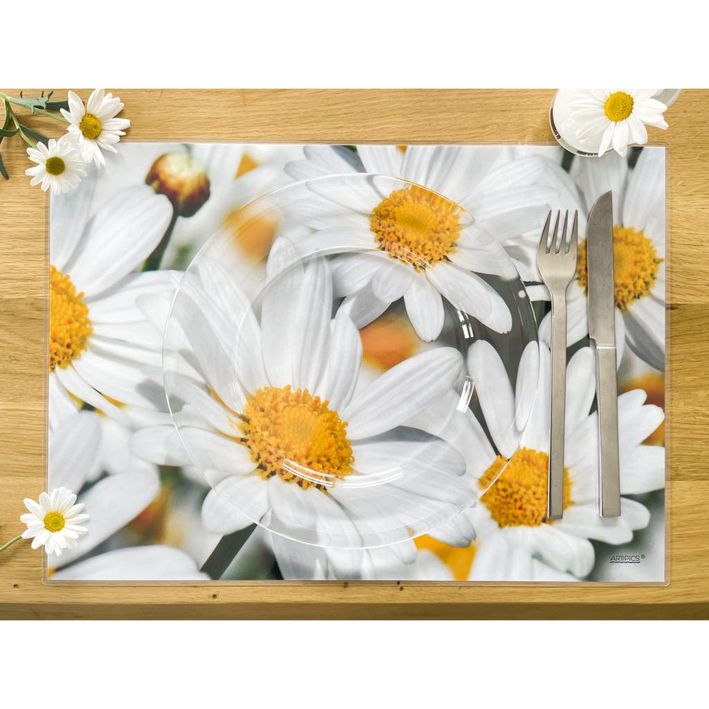 Sets de table Artipics Marguerites blanches 4 pièces sets de table lavables en plastique chacun 42 x 30 cm sets de table printemps frais décoration de table cuisine/salle à manger/invités