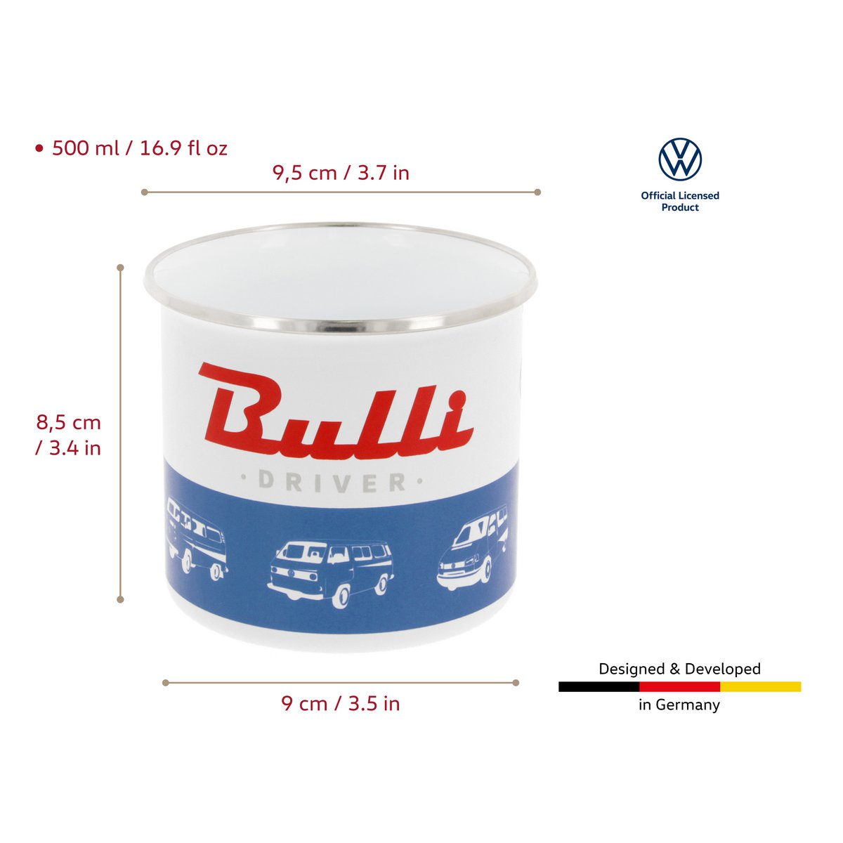 Volkswagen VW T1 Bus Emaille Mok 500ml in Geschenkdoos - Klassieke Bus/Blauw/Wit