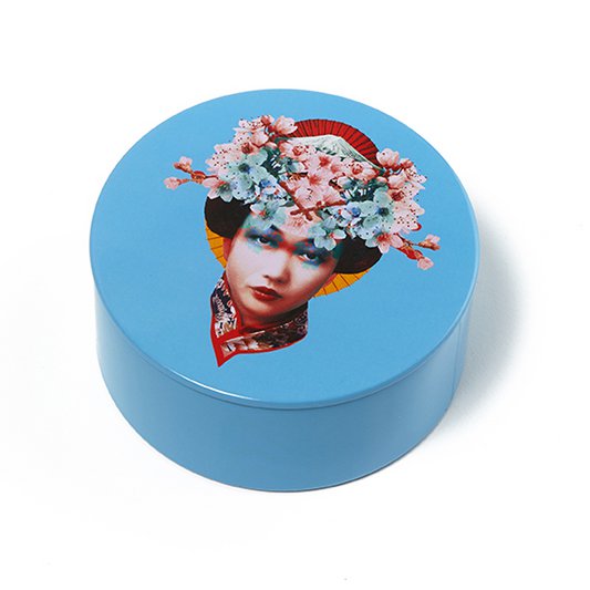 Miss Fuji round metal tin box