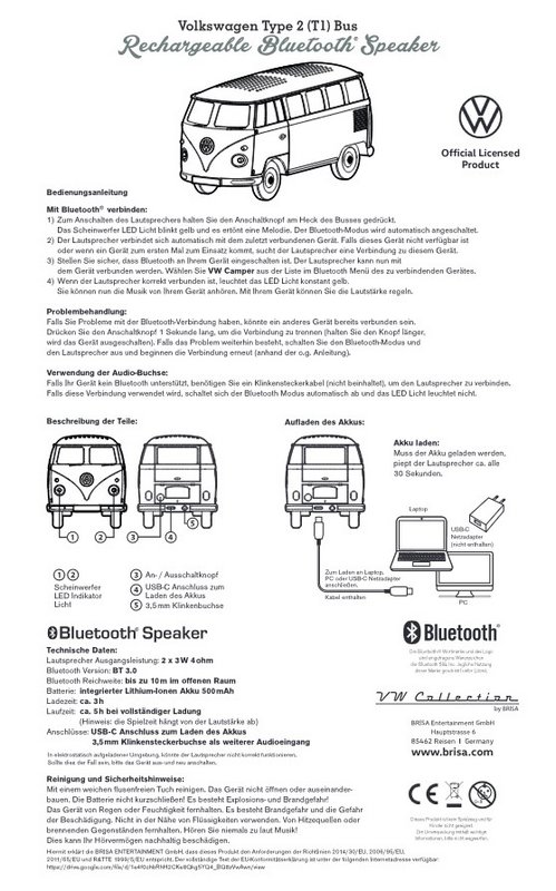 Volkswagen VW T1 Bus Bluetooth Speaker in Gift Box - Red