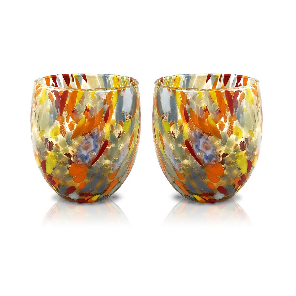 Klassieke waterglazen van handgeblazen en handgemaakt glas met Murano Murrine, lijn “I Colori di Murano”, 320 ml. Gemaakt in Italië